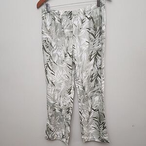 Nicole Miller Green Leaf Elastic Waist Rayon Pants‎ Size Medium Lightweight